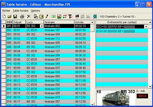 Table horaire